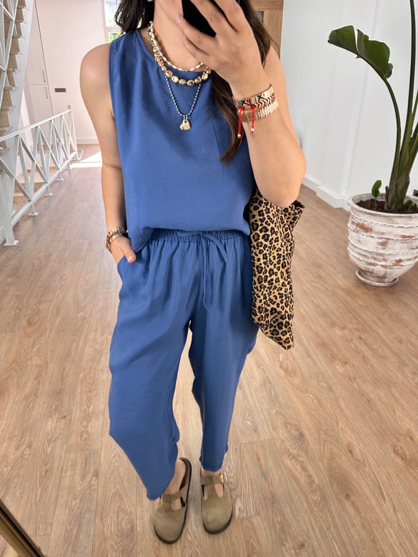 Pantolon Bluz Basic Tiril Takım-İndigo