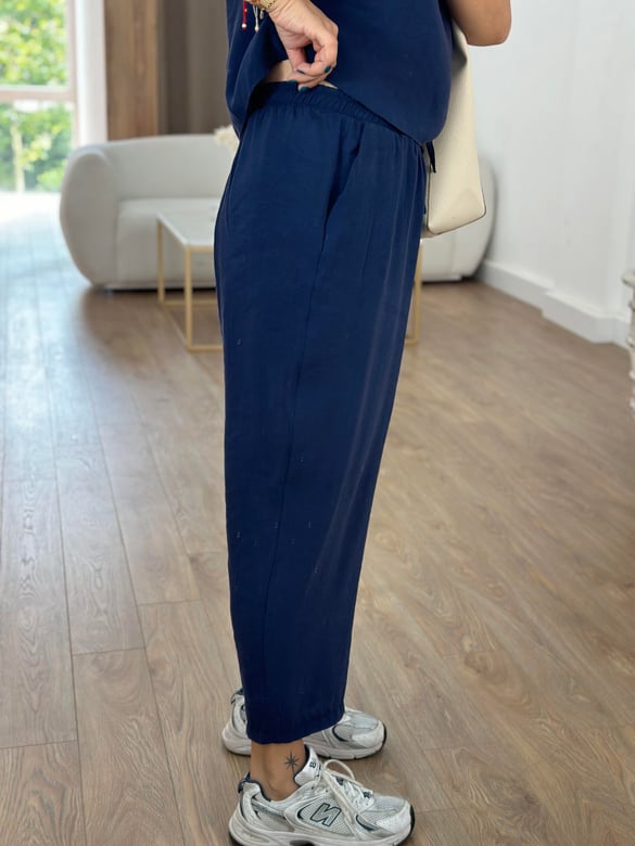 Pantolon Bluz Basic Tiril Takım-Lacivert