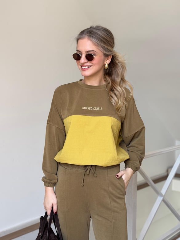 Paraşüt Detaylı Modal Takım - Haki
