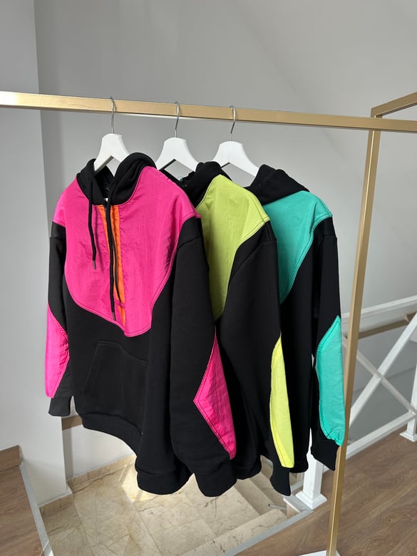 Paraşüt Kumaş Detaylı İçerisi Şardonlu Sweat- Yeşil