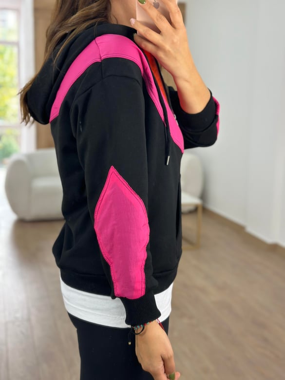 Paraşüt Kumaş Detaylı  İçerisi Şardonlu Sweat- Pembe