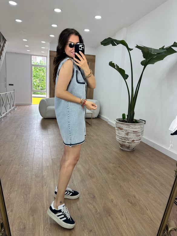 Polo Yaka Önden Düğmeli Denim Elbise