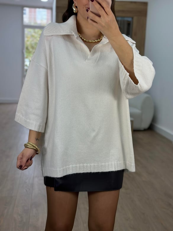 Polo Yaka Oversize Kazak-Taş
