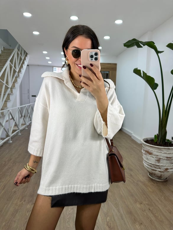 Polo Yaka Oversize Kazak-Taş