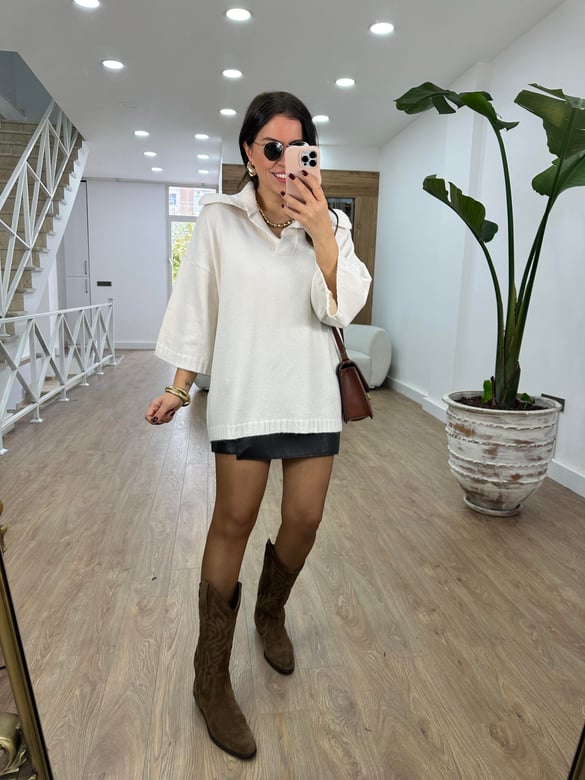 Polo Yaka Oversize Kazak-Taş