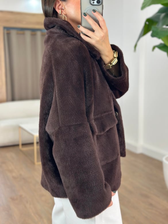 Premium Seri Cepli Oversize Kürk - Acı Kahve