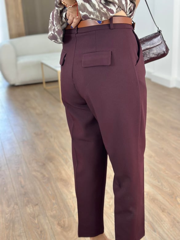 Premium Seri Kemerli Havuç Pantolon - Bordo