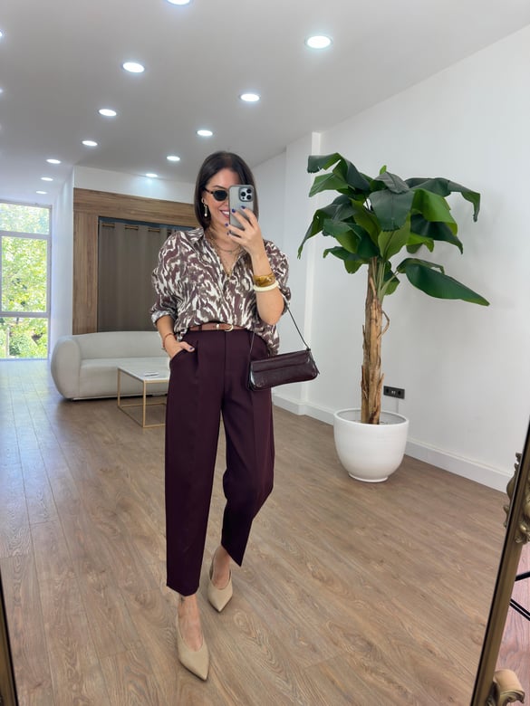 Premium Seri Kemerli Havuç Pantolon - Bordo
