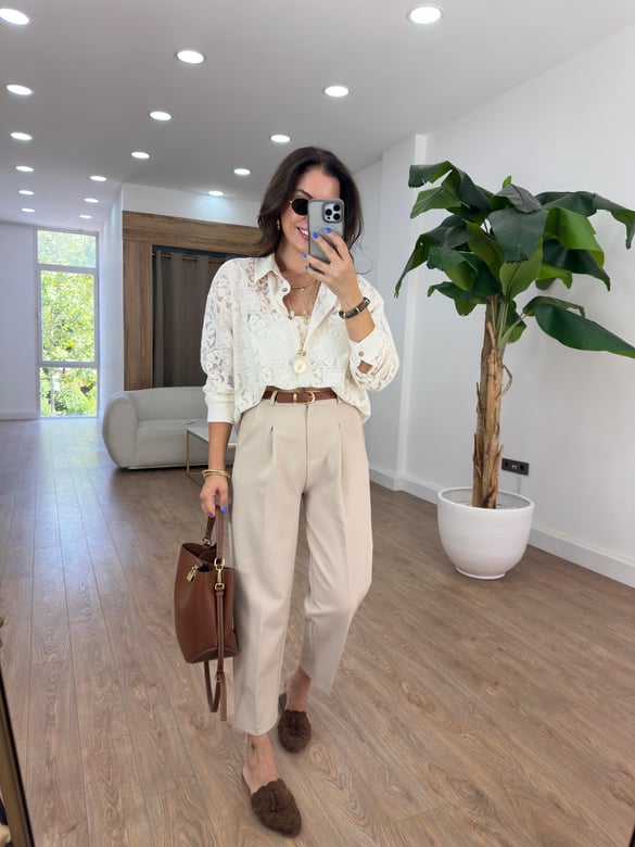 Premium Seri Kemerli Havuç Pantolon - Taş