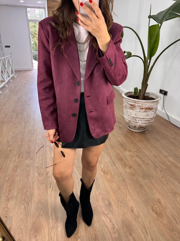 Premium Seri Süet Blazer Ceket - Bordo