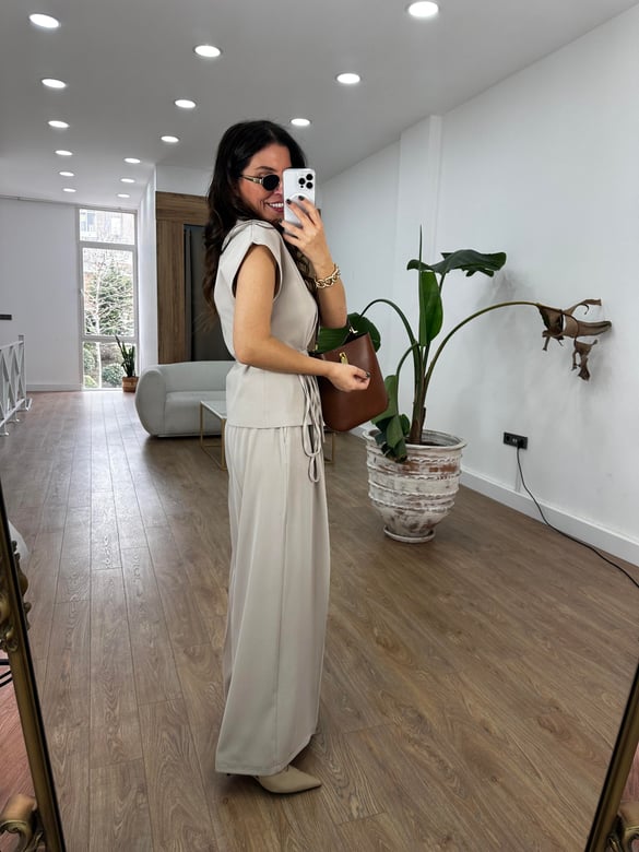 Premium Seri Tasarım Beli Bağlamalı Takım - Taş