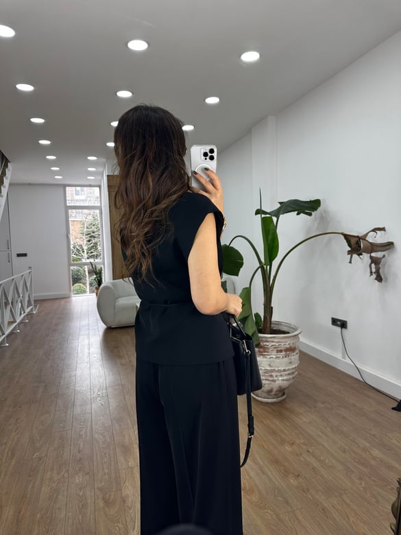 Premium Seri Tasarım Beli Bağlamalı Takım - Siyah