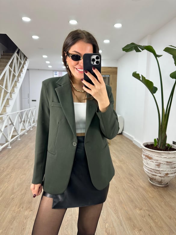 Premium Seri Tek Düğme Blazer Ceket-Haki