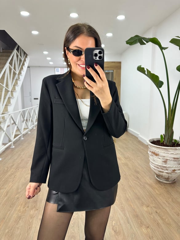Premium Seri Tek Düğme Blazer Ceket-Siyah