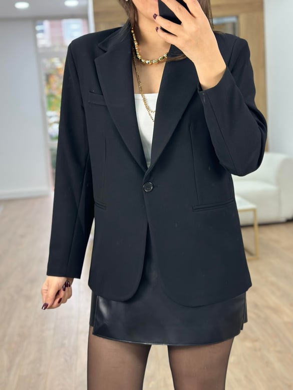 Premium Seri Tek Düğme Blazer Ceket-Siyah