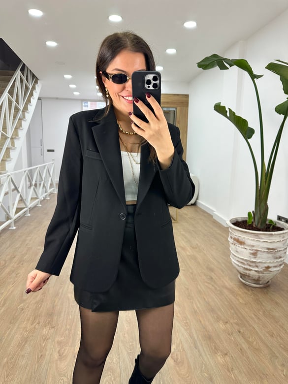 Premium Seri Tek Düğme Blazer Ceket-Siyah
