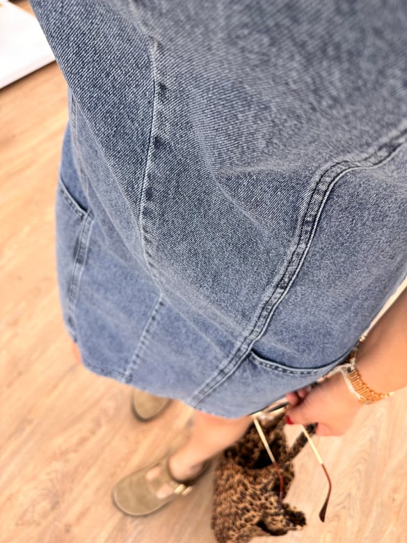 Sıfır Kol Cepli Denim Elbise