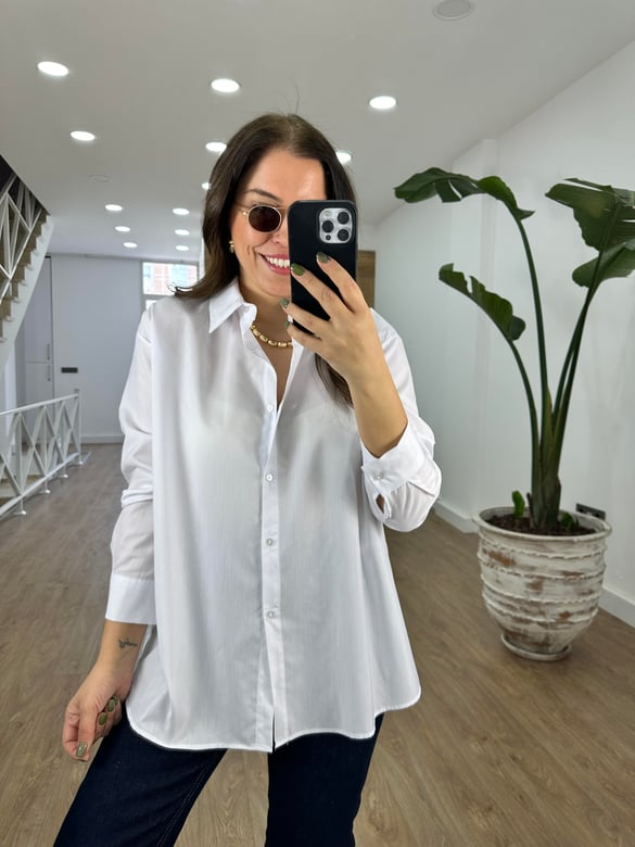 Sweat Detaylı Yandan Kemerli Poplin Gömlek
