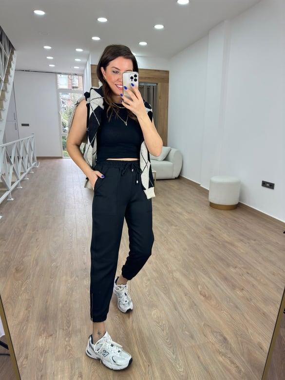 Tasarım Paça Jogger Pantolon-Siyah