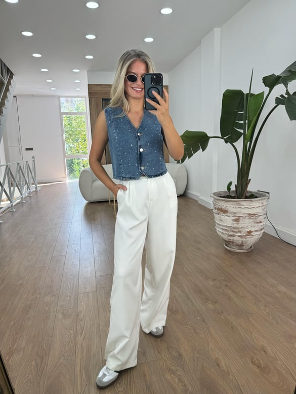 Taşlı Denim Yelek