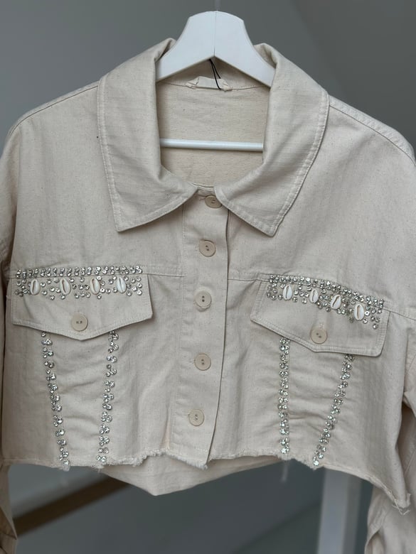 Taşlı Ve Midye Detaylı Gabardin Ceket