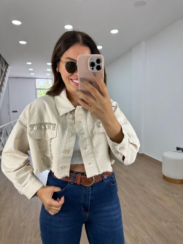 Taşlı Ve Midye Detaylı Gabardin Ceket