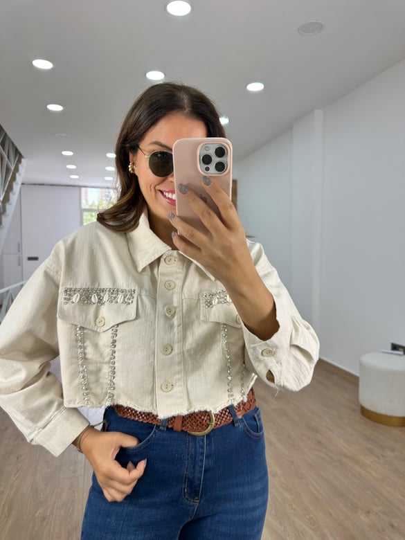 Taşlı Ve Midye Detaylı Gabardin Ceket