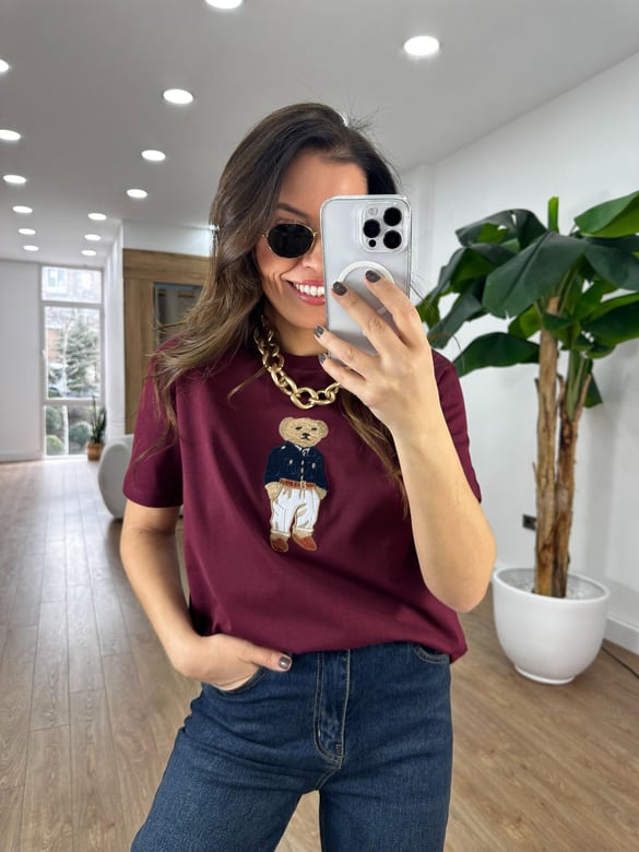 Teddy Baskılı Basic Tshirt - Bordo