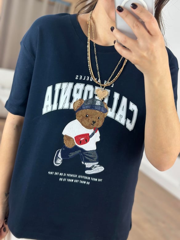 Teddy California Baskılı Basic Tshirt - Lacivert