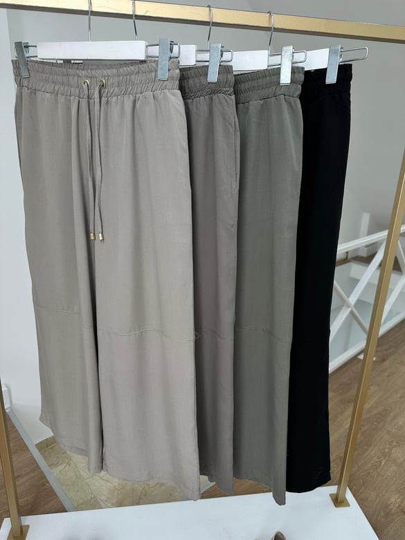 Tensel Viskon Bol Paça Pantolon-Bej