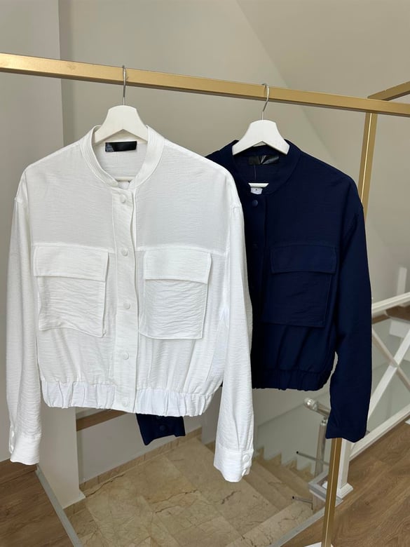 Torba Cepli Keten Bomber Ceket-Lacivert