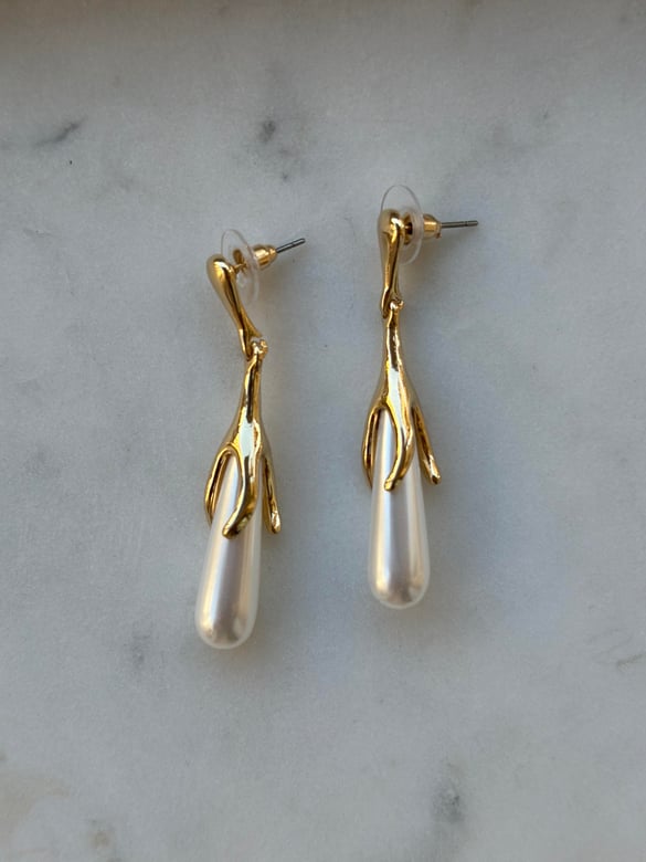 Uzun inci Detay Gold Küpe 5cm
