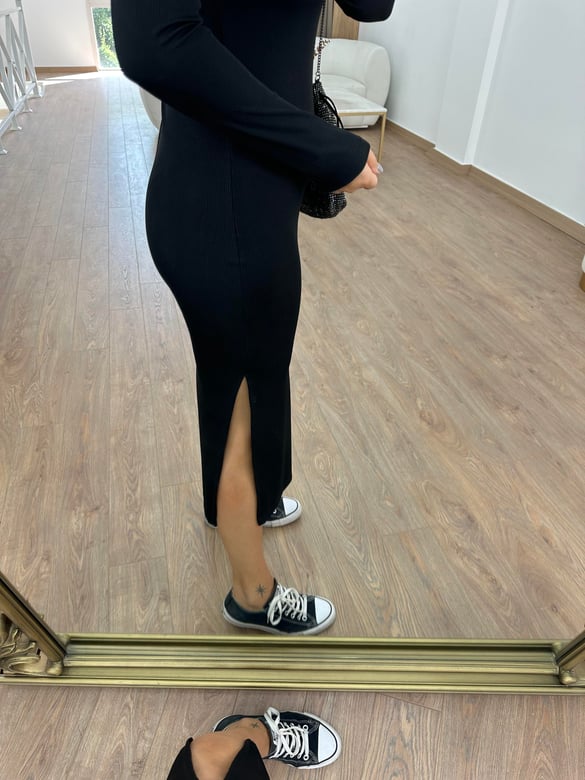 Uzun Kol Fitilli Elbise