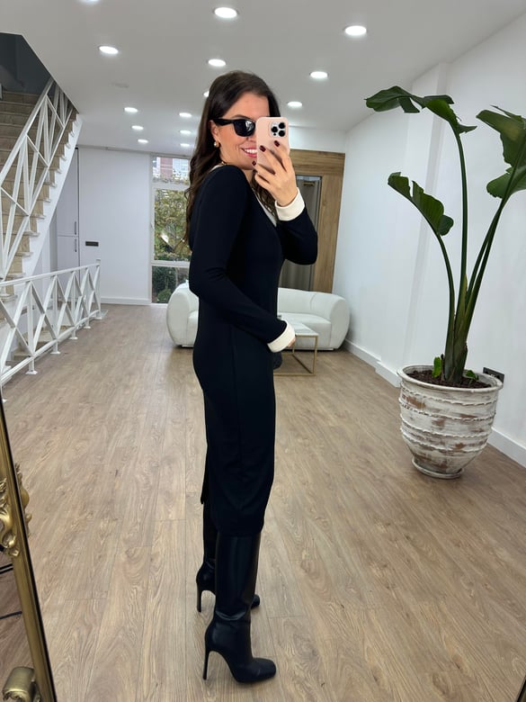 V Yaka Likralı Çelik Örme Elbise
