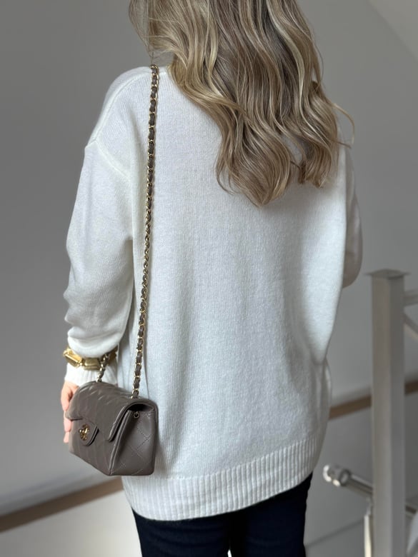 V Yaka Soft Triko Kazak - Ekru