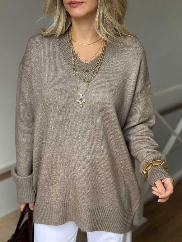 V Yaka Soft Triko Kazak - Vizon