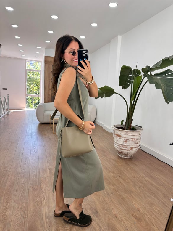 V Yaka Premium Tensel Elbise-Haki