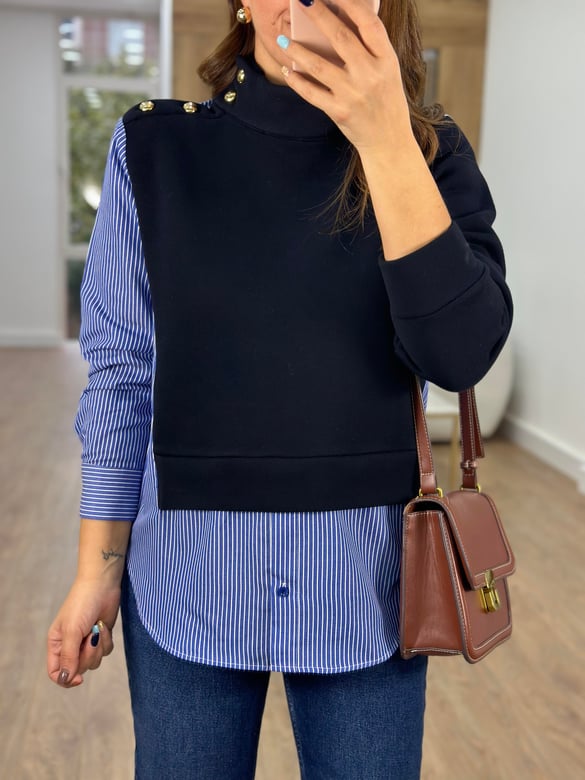 Yakası Gold Düğmeli Gömlek Sweatshirt