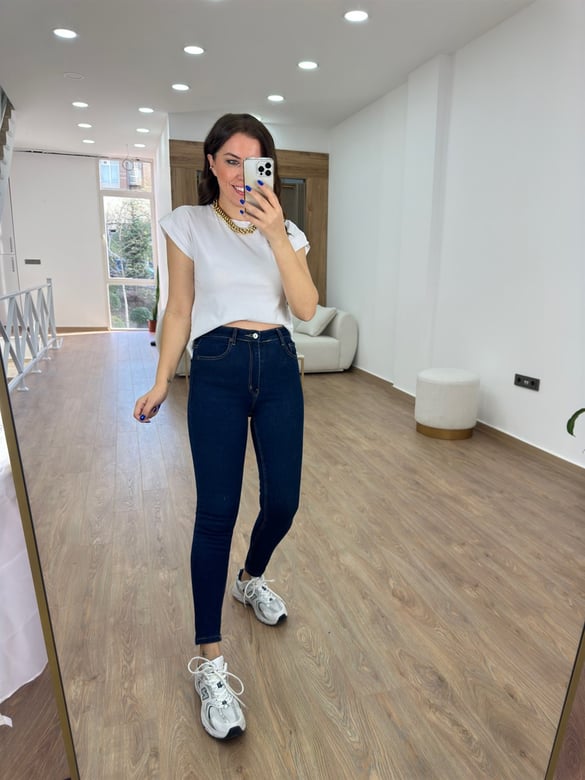 Yüksek Bel Skinny Jean-Lacivert