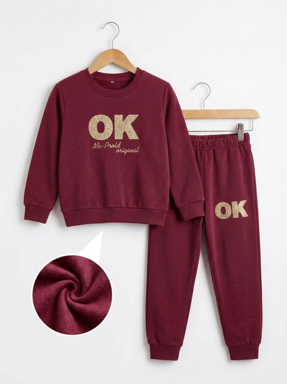 001810 Ok Punch İşlemeli Erkek Çocuk Takım BORDO