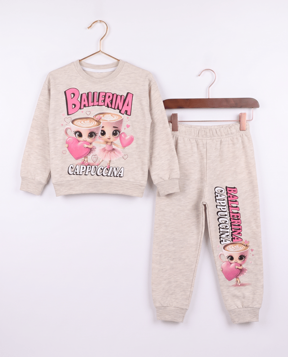 002006 Balerina Desenli Çocuk Takım KREM