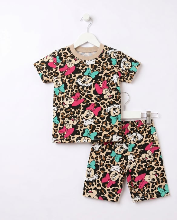 00504-16 Leopar Minnie Desenli Kız Çocuk Takım KAHVE