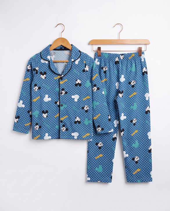008030 Mickey Desenli Pijama Takımı MAVİ