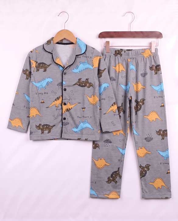 008033 Dinozor Desenli Pijama Takımı GRİ