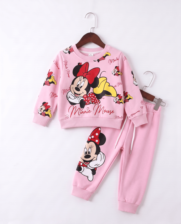 008085 Minnie Mouse Desenli İkili İçi Şardonlu Bebek Takım PEMBE