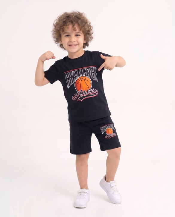 01105-5 Basketball Desenli İkili Erkek Çocuk Takım LACIVERT