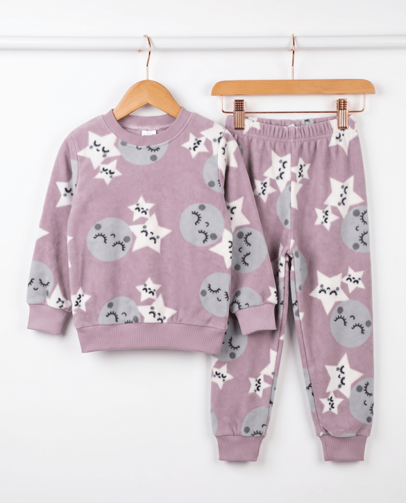 0810-4 Yıldız Desenli Polar Pijama Takımı LİLA