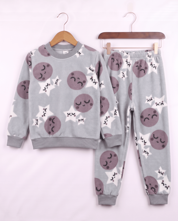 0810-4 Yıldız Desenli Polar Pijama Takımı GRİ