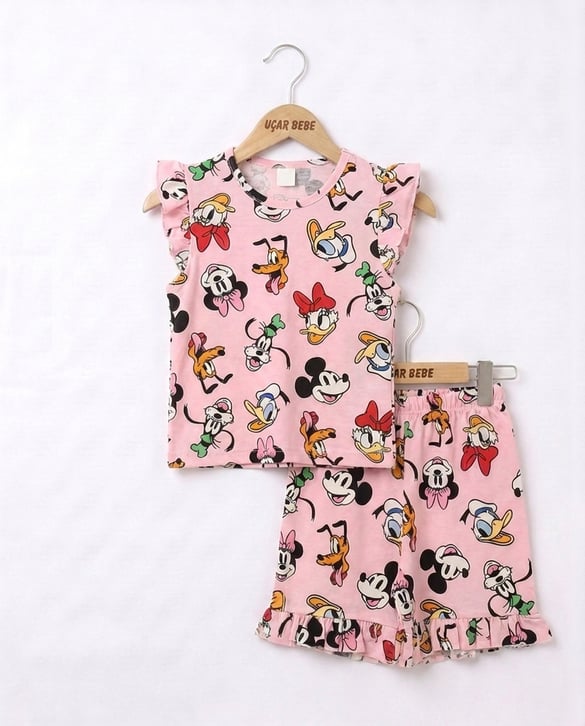 1503-8 Fırfırlı Disney Kahramanlarıı Takım PEMBE