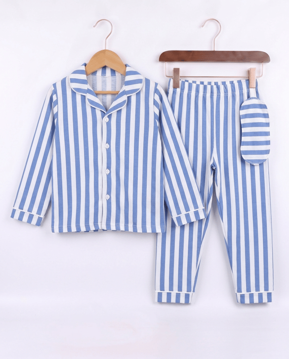 1707-1 Çizgili  Pijama Takımı MAVİ